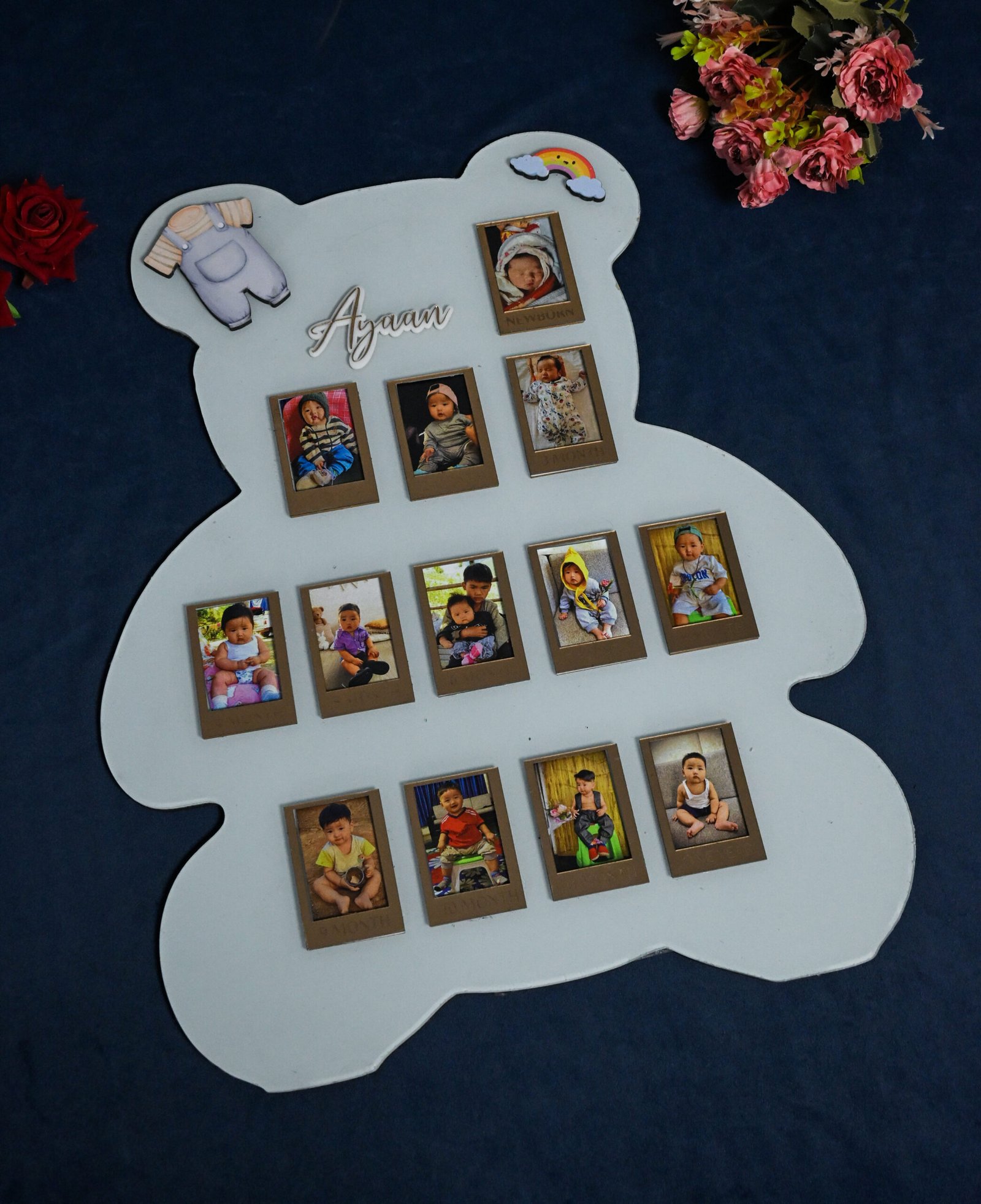 Teddy Baby Photo Board Beige,Ice Blue,Maroon